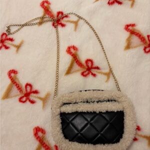 Target Black Quilted Crossbody Bag with Cream Fur Trim